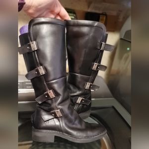 Fly London Felk Black Leather Motorcycle Boots Women's 37